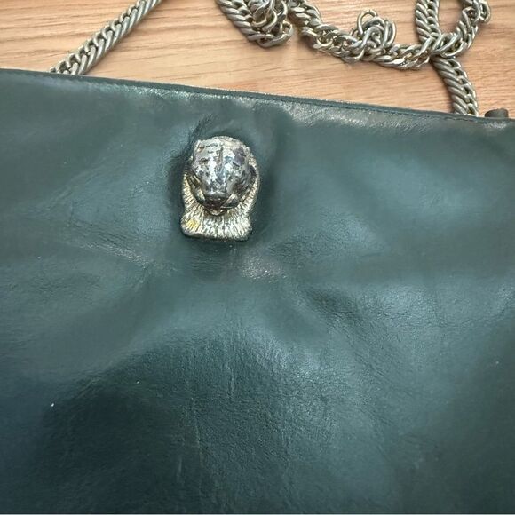 Vintage Ruth Green Leather Panther Cougar Head Purse Handbag Chain Silver - Picture 2 of 6